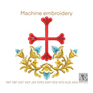 Cross Machine Embroidery, Liturgical Floral Motif, Church Vestment, Religious Embroidery, Christian Cross, DST, PES, JEF, Instant Download