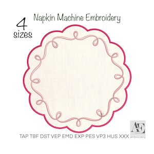 Scalloped Napkin Machine Embroidery Design, Round Doily Border Frame Pattern, Table Linen, Elegant Table Decor, Instant download