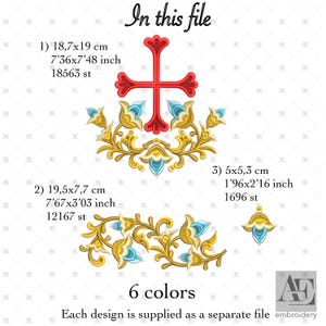 Religious Embroidery Cross Design, Baroque ornament, Christian Symbol, Church Vestments, Sacred Stitching, Floral pattern, Instant Download