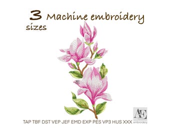 Magnolia Flower Embroidery Design: Floral Machine Embroidery Pattern, Spring flowers pattern, Instant Download DST PES