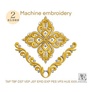 Orthodox Cross Embroidery Design, Baroque Church Symbol, Christian Stitch, Sacred Gold Cross Pattern, Religious embroidery , DST PES