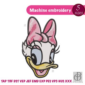 Cute Cartoon Daisy Duck Embroidery Design, Pink Bow Machine Stitch, Duck Girl Embroidery Pattern, Kids Embroidery Pattern, Instant Download