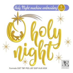 Christmas machine embroidery design ‘O holy night’, Nativity scene pattern, Ideal for Holiday decor, religious gift, festive craft project