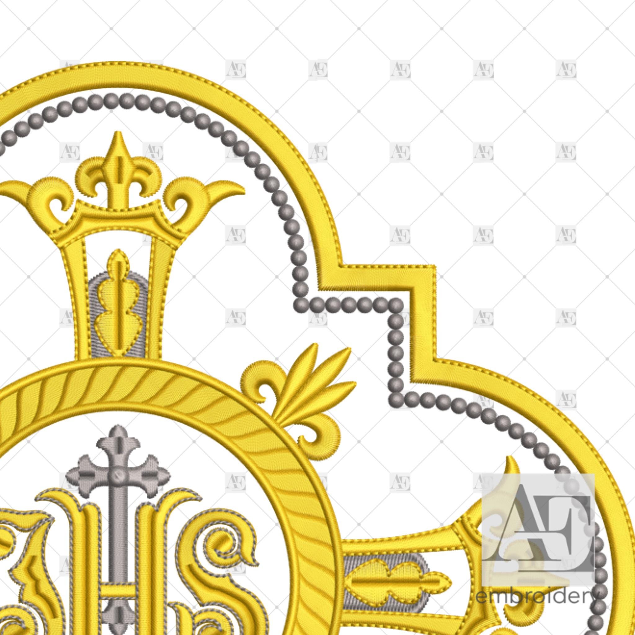 IHS Eucharistic Cross Embroidery Design | Catholic Liturgical Gold ...