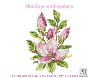 Magnolia Flower Machine Embroidery Design - Floral Embroidery Pattern -Spring Bloom Embroidery File - Instant Download