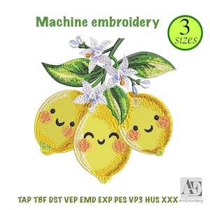 Lemon Embroidery Design 3 Sizes | Cute Fruit Branch | Machine Embroidery Pattern | Instant Download PES DST