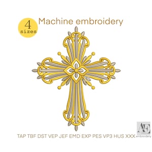 Diseño de cruz bordada religiosa: diseño litúrgico, vestimentas eclesiásticas, bordado sagrado, patrón de bautizo, descarga instantánea DST PES