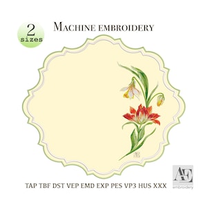Diseño de bordado floral para servilletas, borde de esquina con narcisos y tulipanes, mantelería de primavera, decoración para bodas o Pascuas, descarga instantánea DST PES JEF