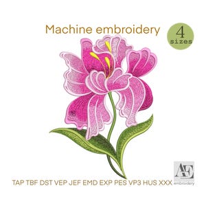 Double Tulip Embroidery Design – Pink Flower Machine Embroidery File – Instant Download – Floral Design, DST, PES