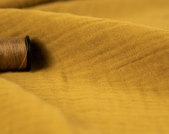 Mustard Yellow Double Gauze Muslin Fabric – 100% Cotton, Baby & Sewing