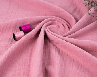 Dusty Rose Double Gauze Fabric – Crinkled Cotton Muslin, Lightweight