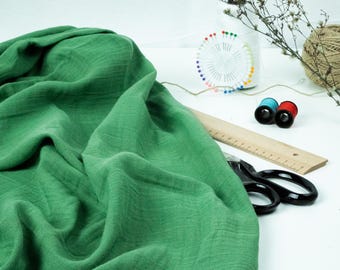 Sage Green Double Gauze Fabric – 2-Layer Crinkled Cotton, Sewing & Quilting
