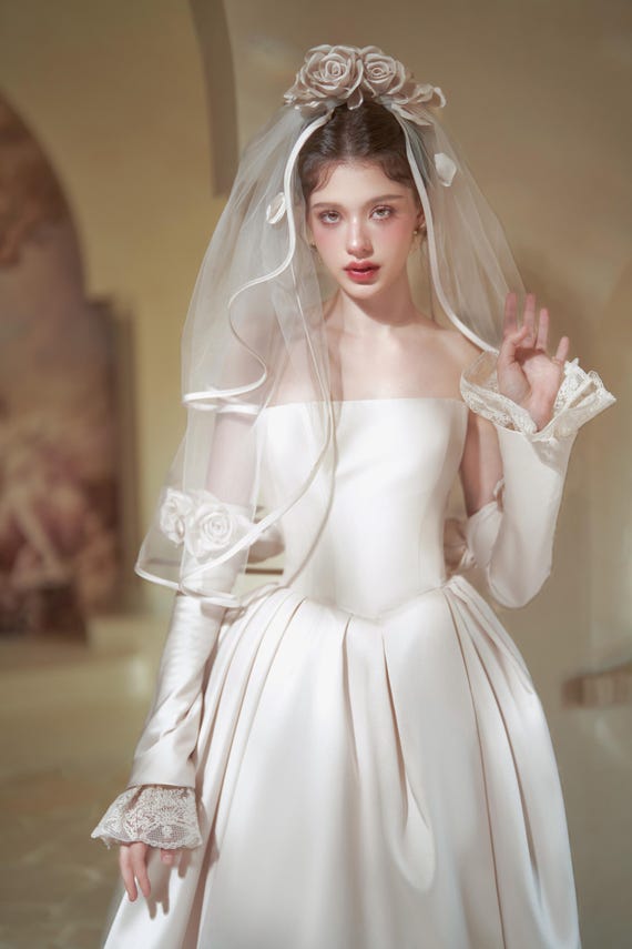 French Lace Wedding Dress: Convertible A-line Gown With Floral Sleeves -  Etsy Israel