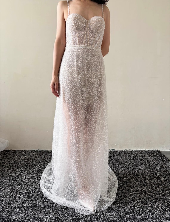 Sparkling A-Line Wedding Dress: Elegant Glitter Tulle Gown with Train