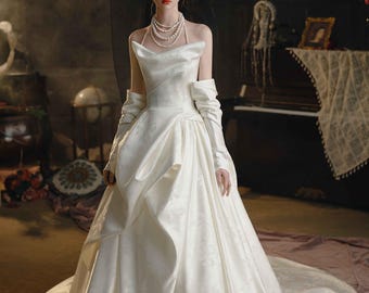 Off Shoulder Ivory Satin Wedding Gown: Bandeau Cocktail Dress