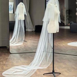 Satin Edge Wedding Veil: Two Tier Chapel Veil (Milk White)