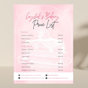 Liste de prix de boulangerie, modèle de liste de prix boulangerie, modèle de menu de boulangerie, liste de prix de menu pour boulangerie, modèle de liste de prix pour gâteau d&#39;une page Canva