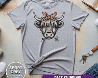 Beautiful Cow with Flower in Mouth Tee | Cute Cow Shirt for Women | Farm Girl Aesthetic Shirt | Cow Lover Gift | Country Girl Cow Tee