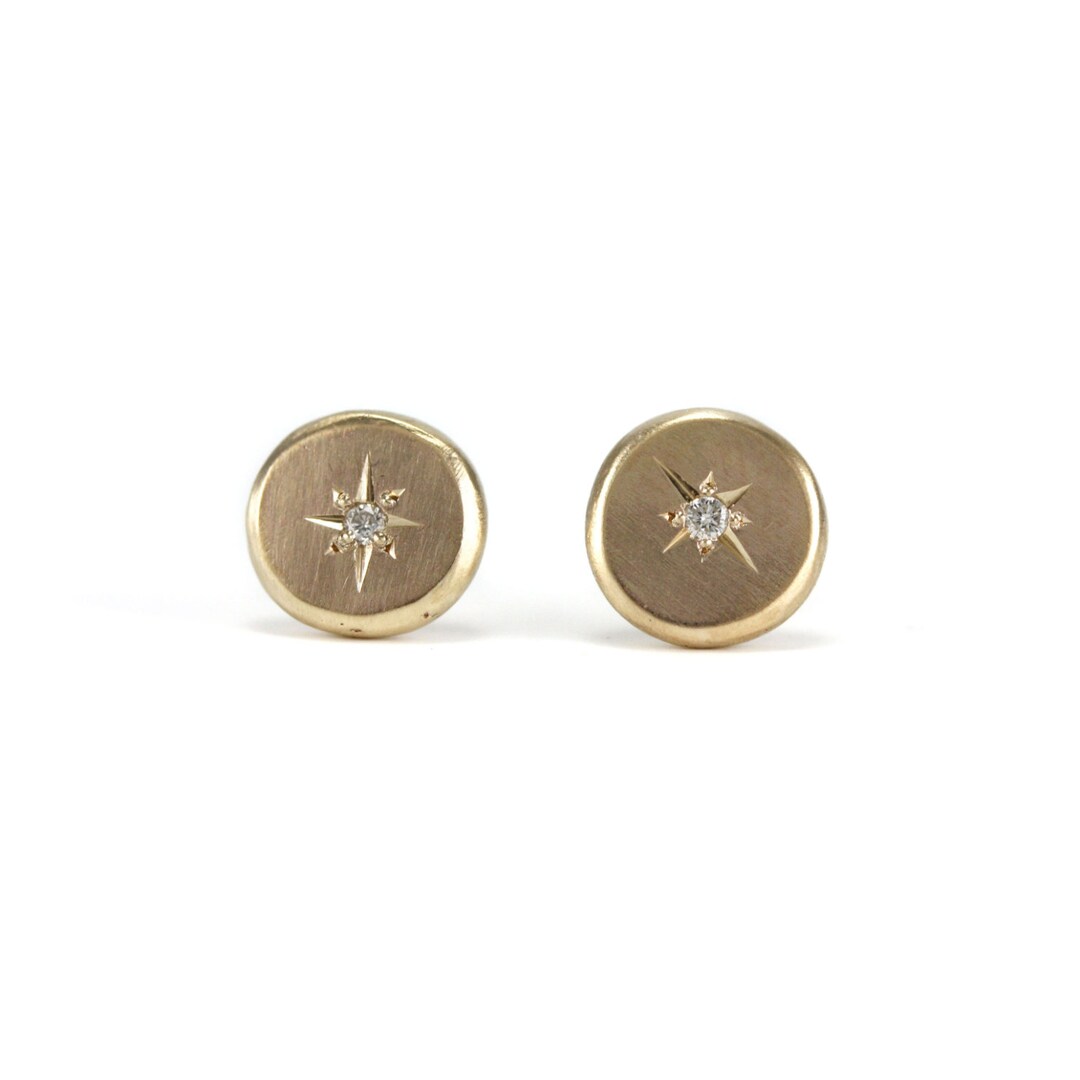 Solid 14k Gold Diamond Studs Star Studs Modern Studs White - Etsy