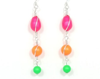 Swarovski Crystal Neon Pearl Wire Wrap Earrings