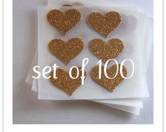 envelope seals - small gold glitter heart stickers -  made to order