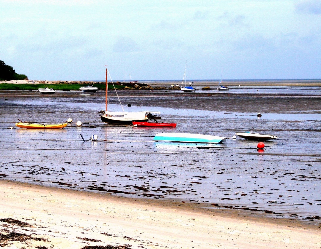 Low Tide in Brewster, MA, the Brewster Flats With Boats Sitting on the