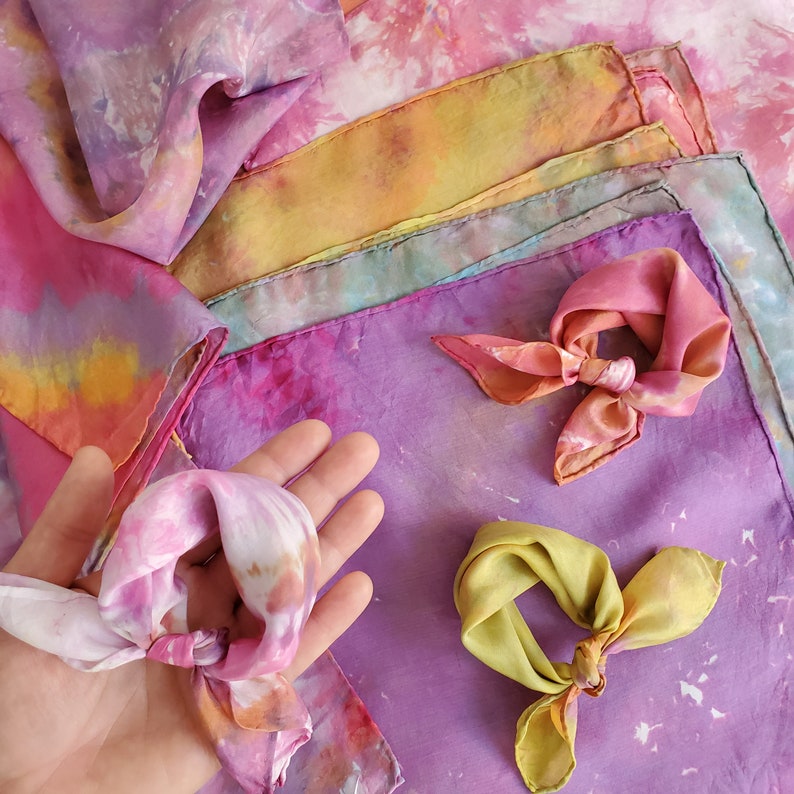 Silk Hair Tie Tie Dye Handkerchief Hand Dyed in New Etsy