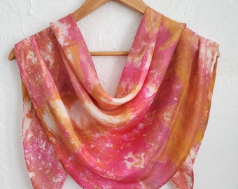 Ice Dyed Large Square Silk Scarf - Coral Agate - Hand Dyed Scarf - One of a Kind by Megan Jewel