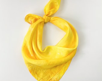 Ice Dye Silk Scarf 21" Square - Lemon Yellow - Hand Dyed Bandana Scarf - Tie Dyed Silk