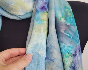 22" x 72" Lightweight Silk Scarf - Hand Dyed Scarf - One of a Kind by Megan Jewel, Ice Dye