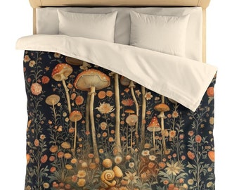 Moody Mushroom Forest Duvet Cover: Dark Cottagecore Bedding