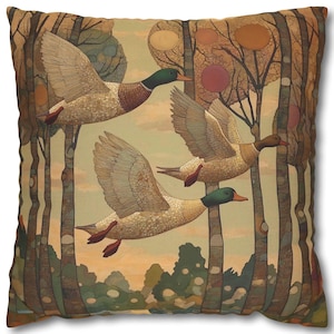 Flying Ducks Art Deco Throw Pillow: Double-Sided Designer Cushion Cover