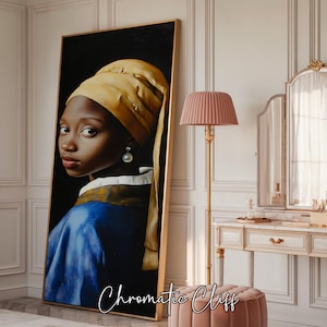 Ragazza nera con l'orecchino di perla, stampa premium rivisitata, classico moderno, ritratto audace, decorazione da parete per la casa senza tempo