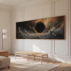 Premium panoramic Wall Art, Dramatic Ocean Storm with Dark Abyss, Surreal Seascape, Apocalyptic Waves, Mysterious Void Art, Fantasy Painting