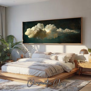 Stampa Premium – Maestosa nuvola che fluttua in un cielo scuro, un'opera d'arte murale suggestiva e minimalista per interni sognanti e sereni.