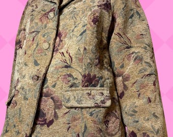 Von JJ Vintage Floral Gobelin Blazer 90er Jahre Großmutter Boho Größe L gemasert