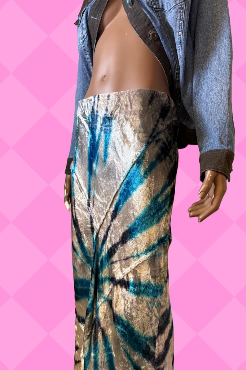 Free People blue gray Bali Serious Swagger tie dye velvet SKIRT size M image 2
