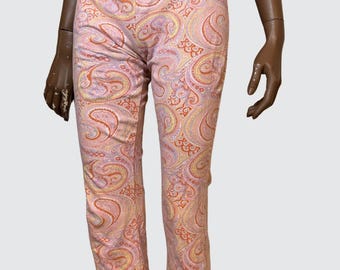 Rosa und Orange Paisley Print Stretch Caprihose Größe S
