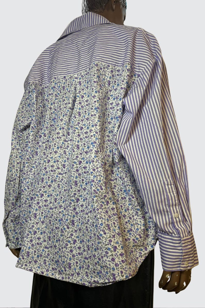 Camisa con botones Avec Les Filles Rayas, Estampado floral Marca Anthropologie imagen 4