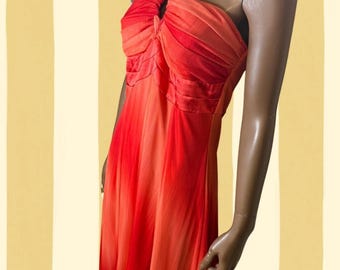 Rot bis Orange Ombre Y2k 00s Le Chateau Sparkly Neckholder Kleid Gr M