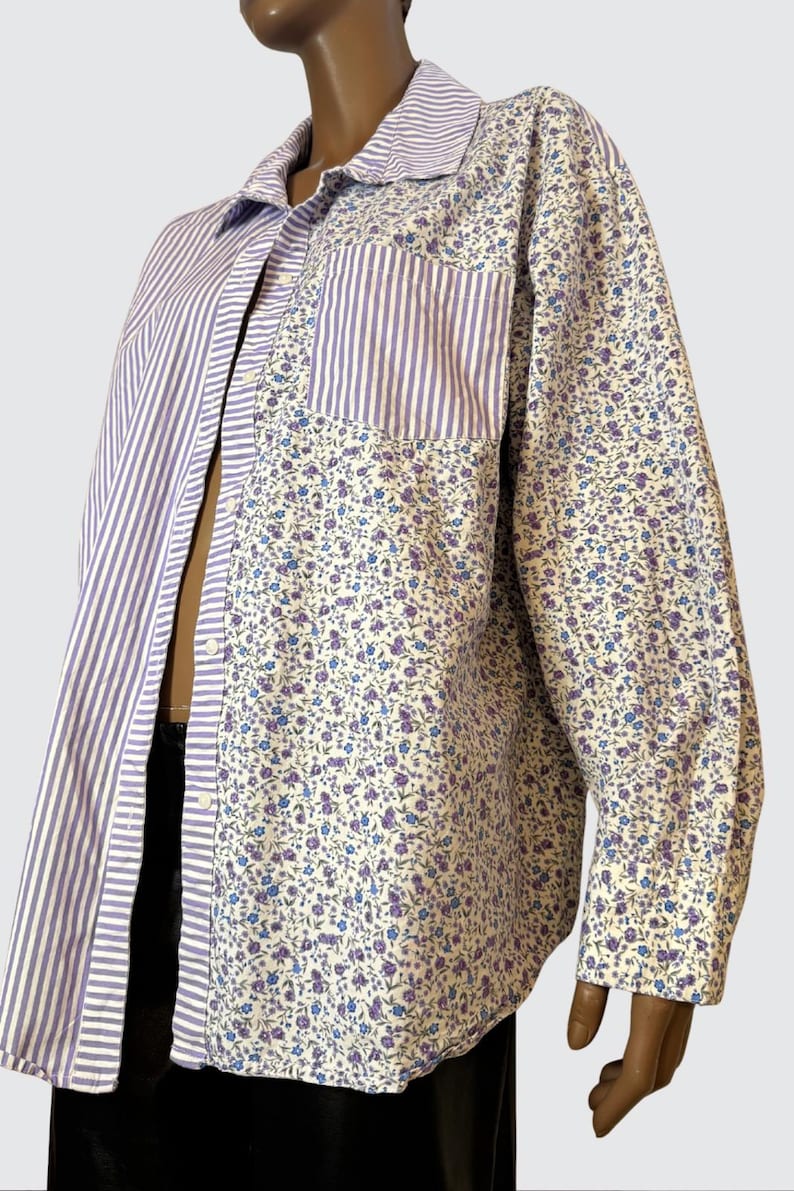 Camisa con botones Avec Les Filles Rayas, Estampado floral Marca Anthropologie imagen 1