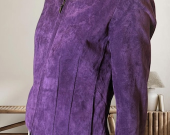 Chaqueta de ante morado Coldwater Creek con cremallera frontal talla S