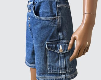 Vintage Style Blue Denim Cargo Shorts Taschen Cargo Shorts