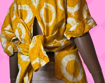 Vintage Gelber Tie-Dye-Kreis abstraktes Punktmuster sonne ocker citrus print L-XL