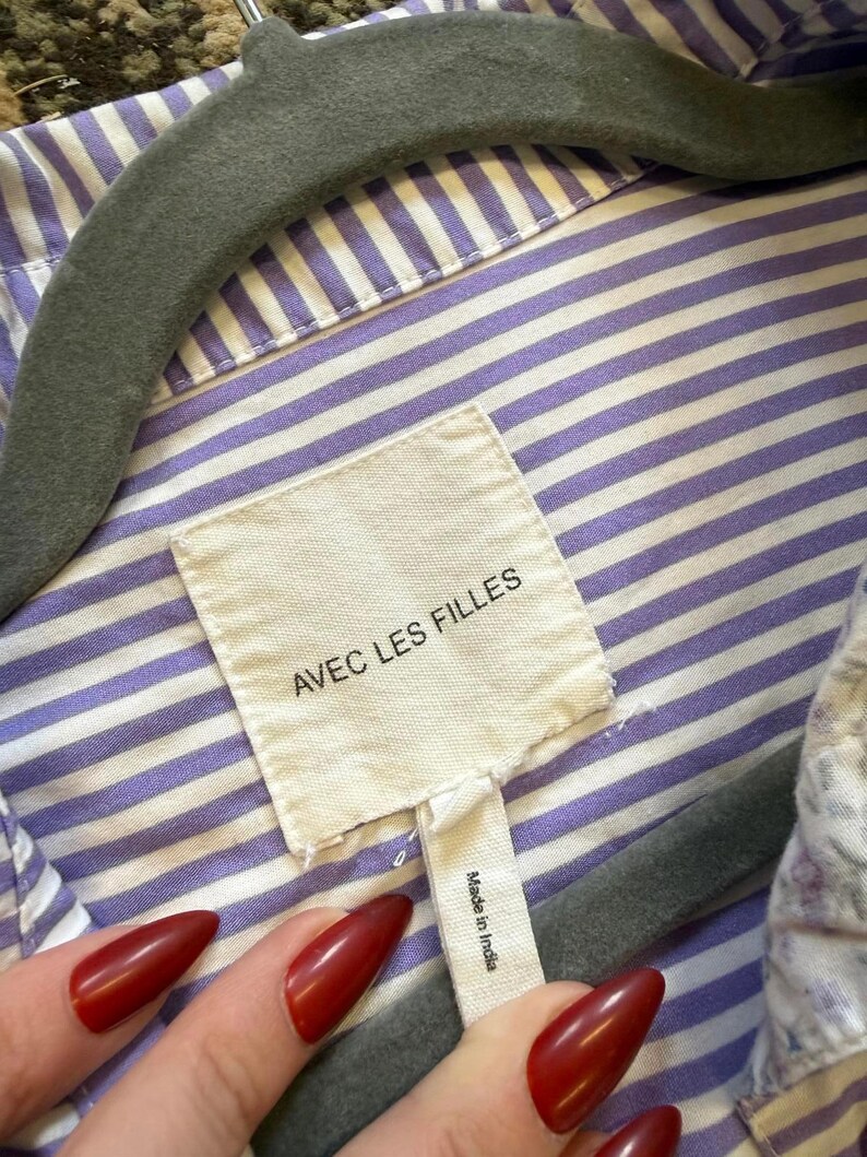 Camisa con botones Avec Les Filles Rayas, Estampado floral Marca Anthropologie imagen 6