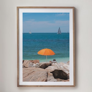 Orange Umbrella Beach Print: Italian Coast Photography (Digital Download