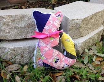 vintage patchwork cat stuffed animal