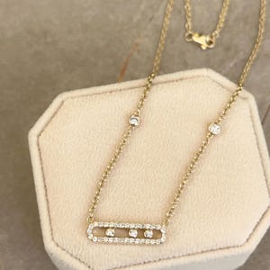 14K Yellow Gold Oval Diamond Center Necklace Vintage 18 inches