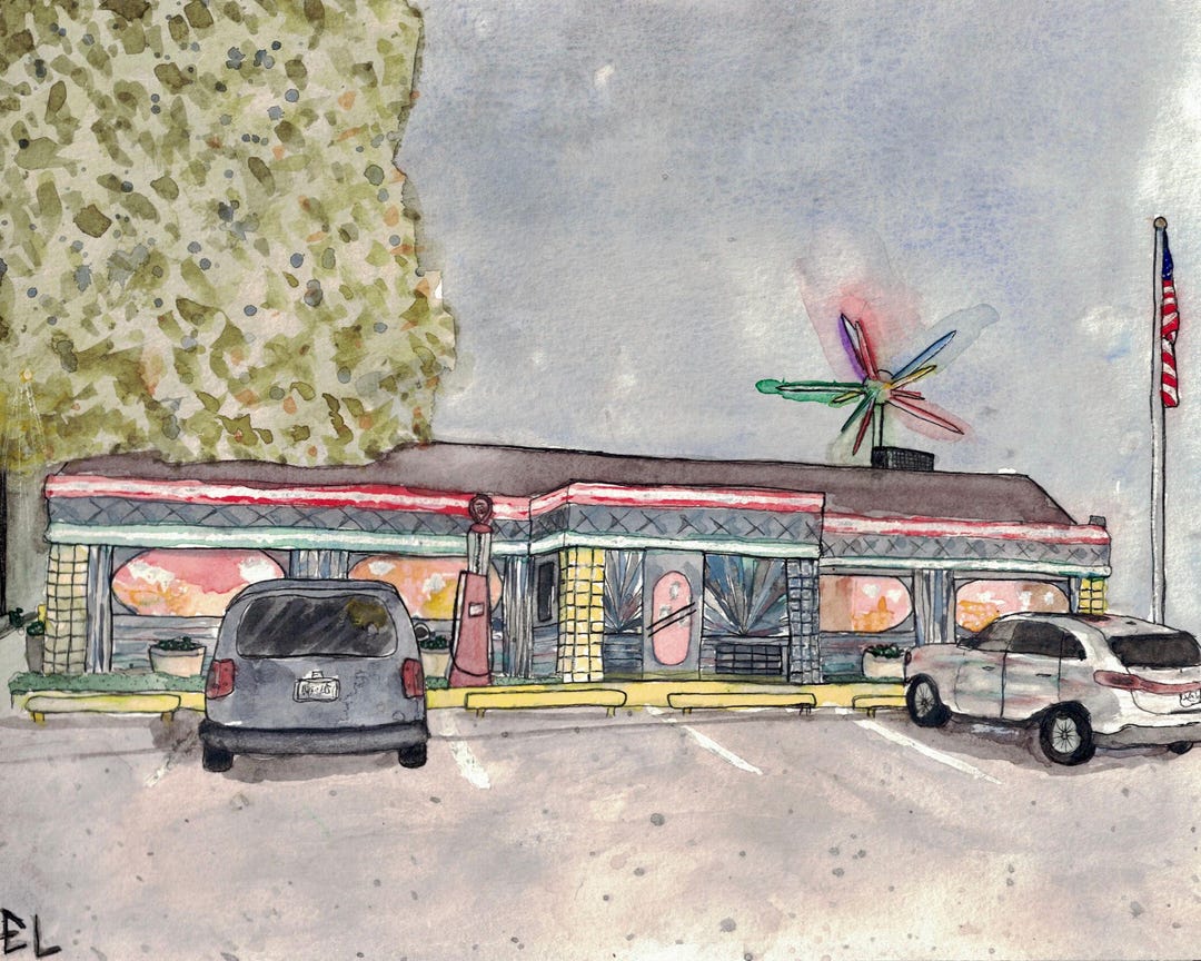 Late Night Mels Diner Watercolor Painting - Etsy