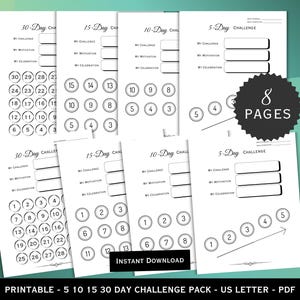 PRINTABLE 5 10 15 30 Day Challenge, Goal Tracker, Progress Tracker, Savings Challenge, Fitness Tracker, Fitness Challenge, Habit Tracker
